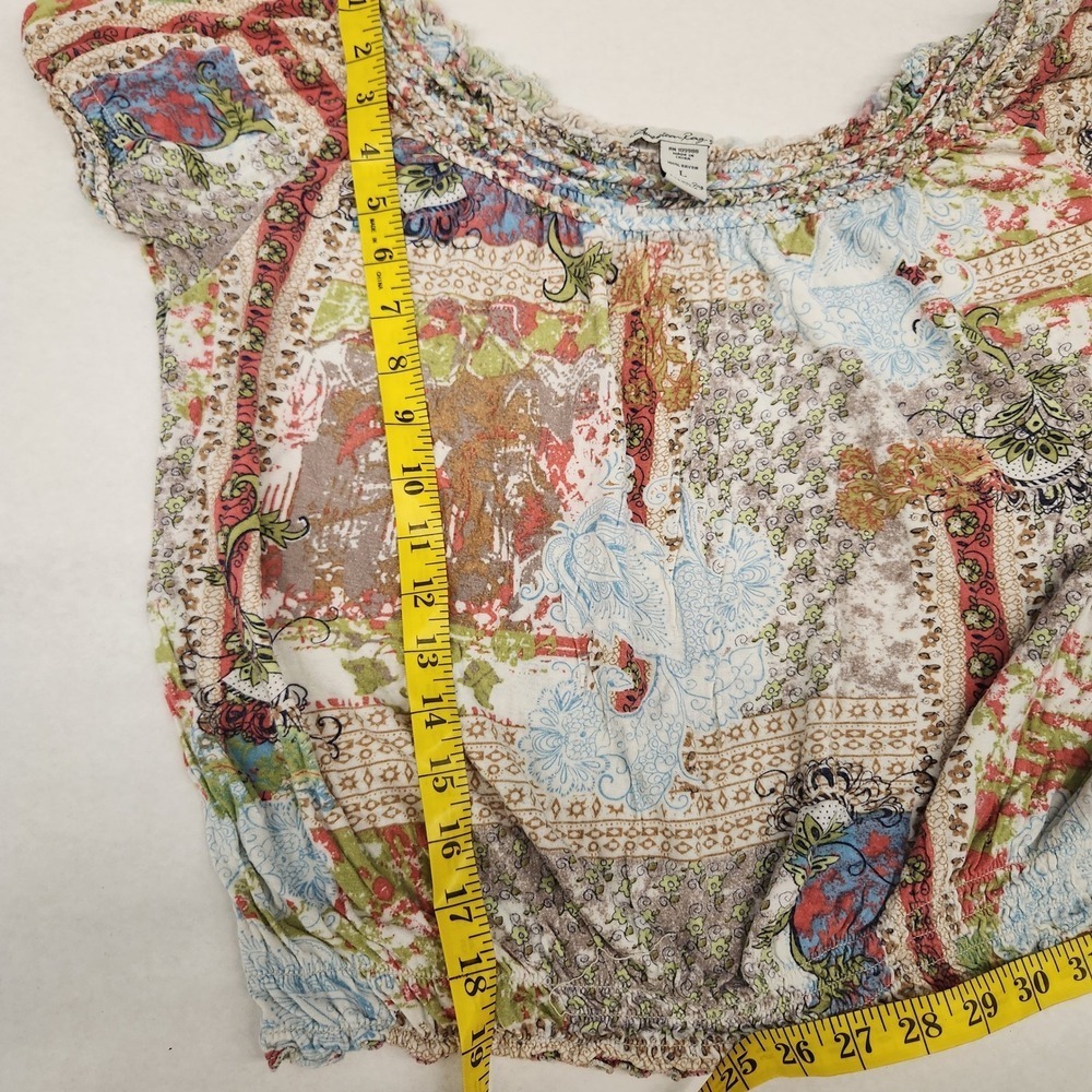 Y2k American Rag L Floral Print Off Shoulder Smocked Waist Boho Blouse Top - Picture 9 of 9